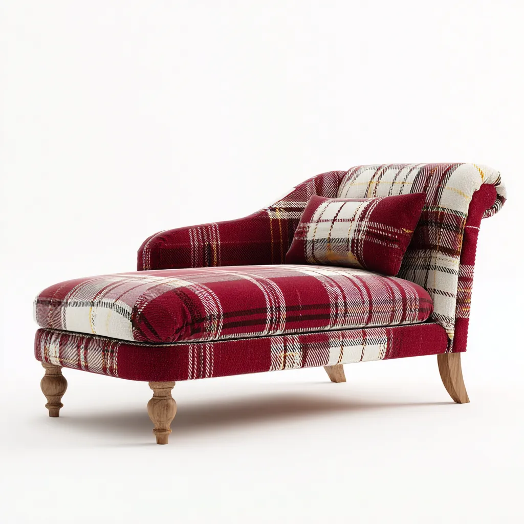 Chaise longue en tissu écossais 160x75x90 cm - rouge - blanc - adaptée au salon - style classique-Placidnest