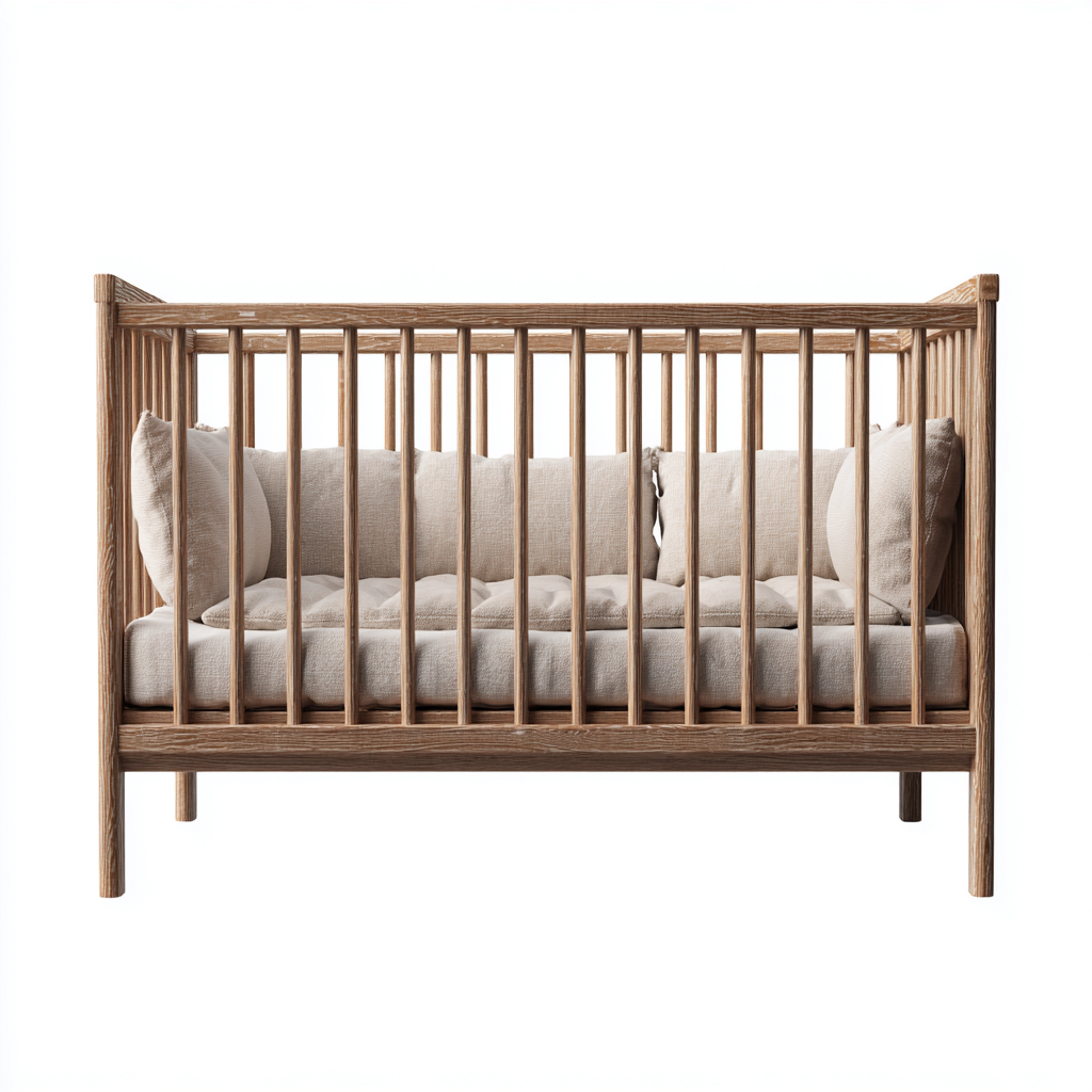Lit bébé - bois 125x68x88 cm - bois naturel - crème - pour chambre - design scandinave-Placidnest