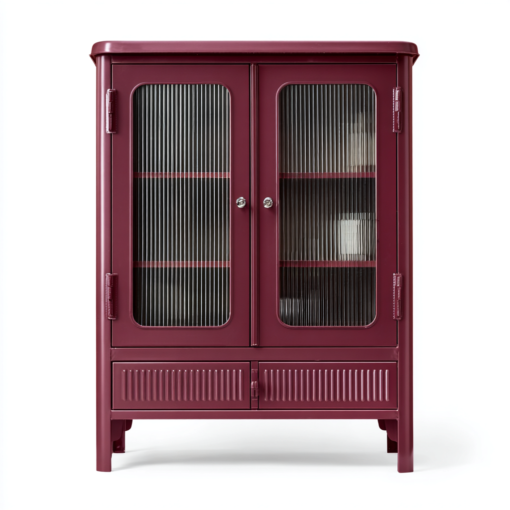 Vitrine - métal verre 90x38x140 cm - bordeaux - adaptée pour cuisine - style moderne-Placidnest