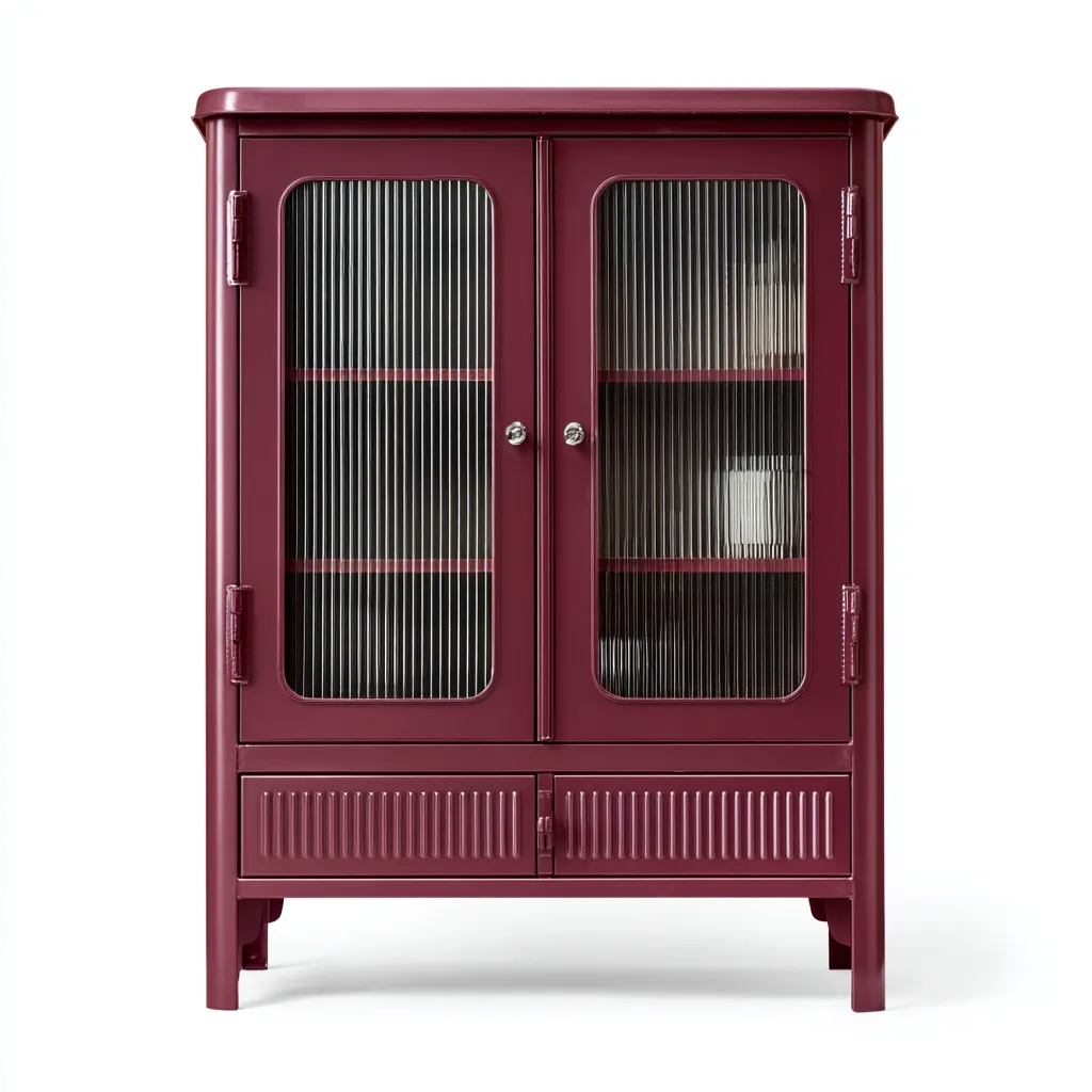 Vitrine - métal verre 90x38x140 cm - bordeaux - adaptée pour cuisine - style moderne-Placidnest