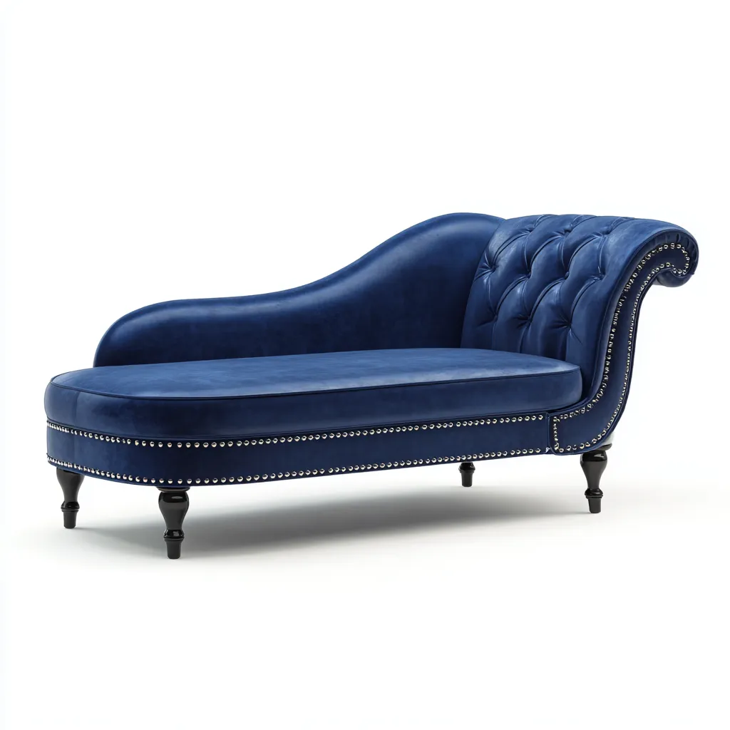 Chaise longue en velours 168x76x88 cm - bleu - adaptée au salon - style classique capitonné-Placidnest