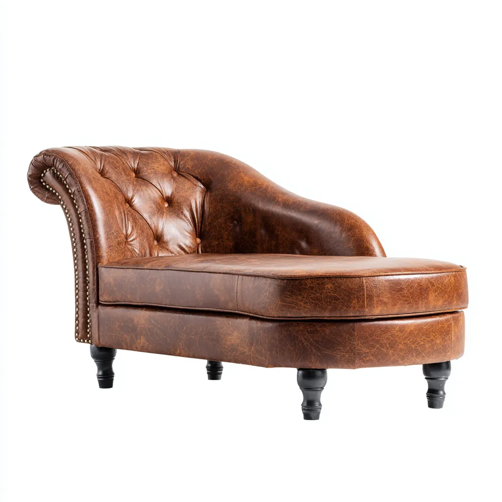 Chaise longue en cuir 165x75x88 cm - marron - adaptée au salon - style classique capitonné-Placidnest