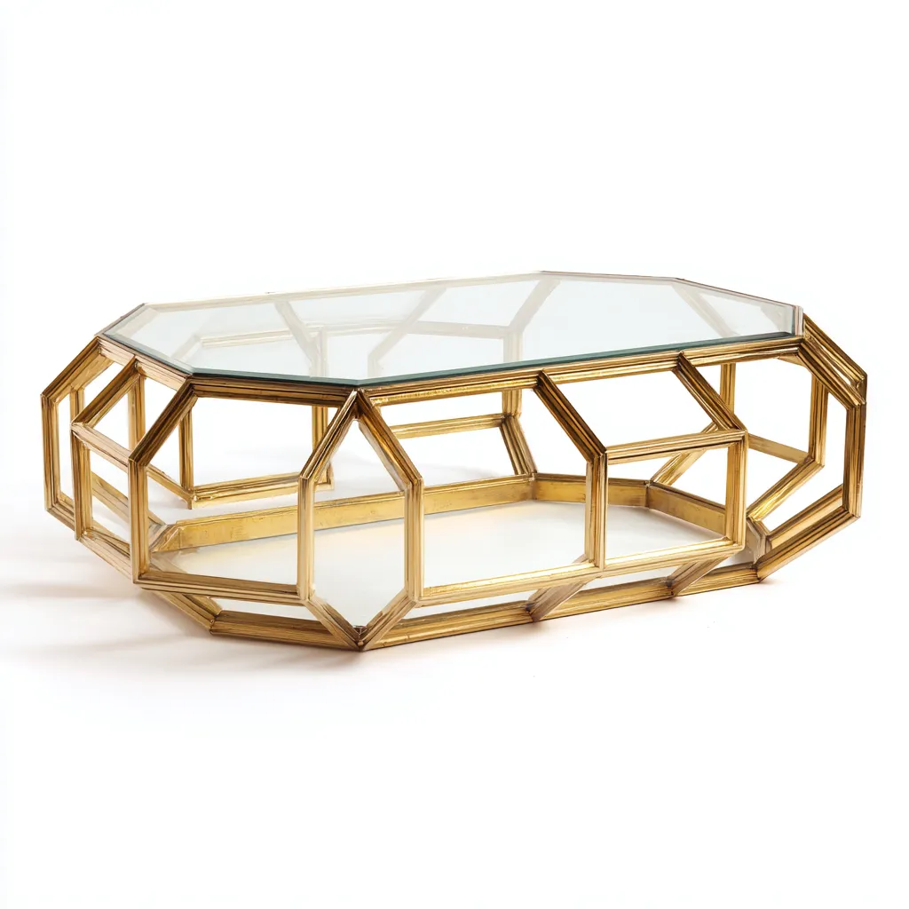 Table basse en verre et métal 95x60x40 cm - transparent - doré - pour salon - design moderne luxueux-Placidnest
