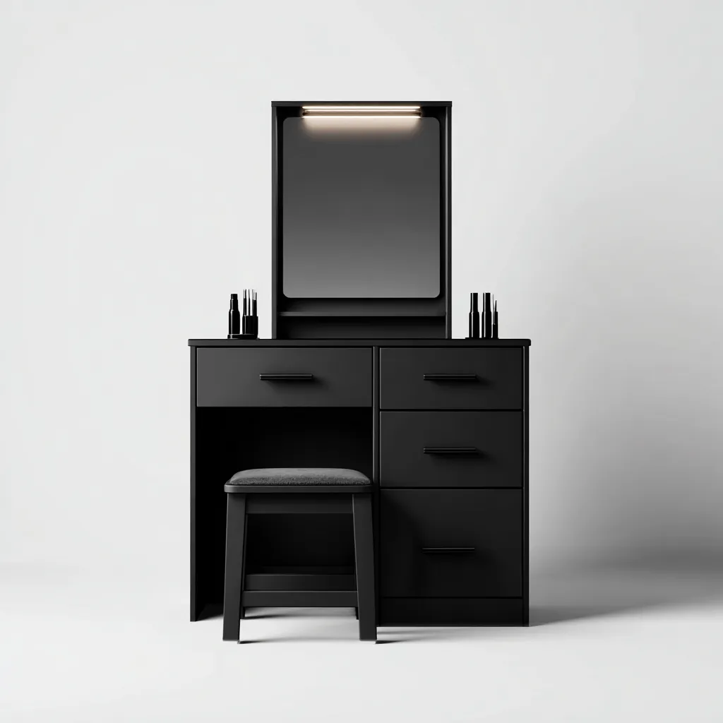 Coiffeuse - panneaux de bois 100x45x150 cm - noir - gris - pour chambre - miroir éclairé avec rangements-Placidnest