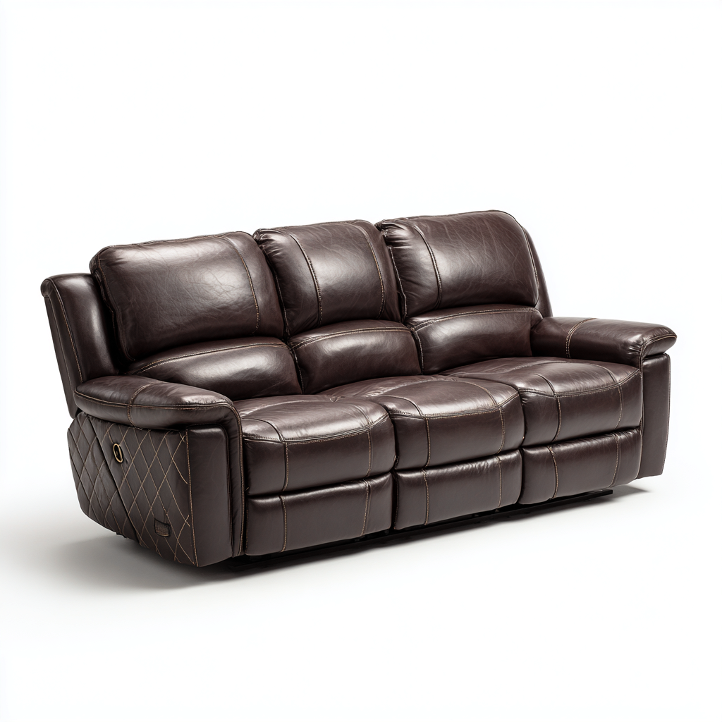 Canapé droit cuir synthétique 208x98x102 cm - marron foncé - pour salon - design contemporain-Placidnest