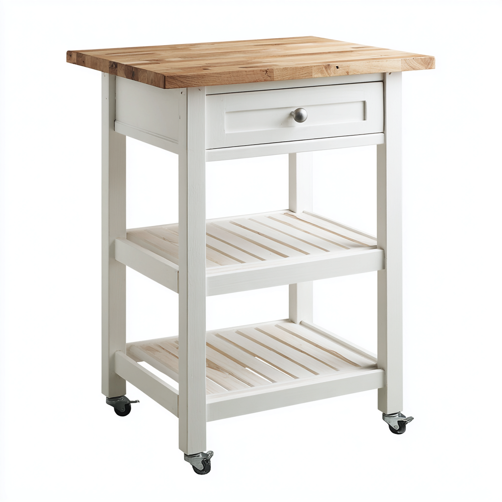 Dessertes et chariots bois 60x45x90 cm - blanc - bois - pour cuisine - avec roulettes et rangement-Placidnest