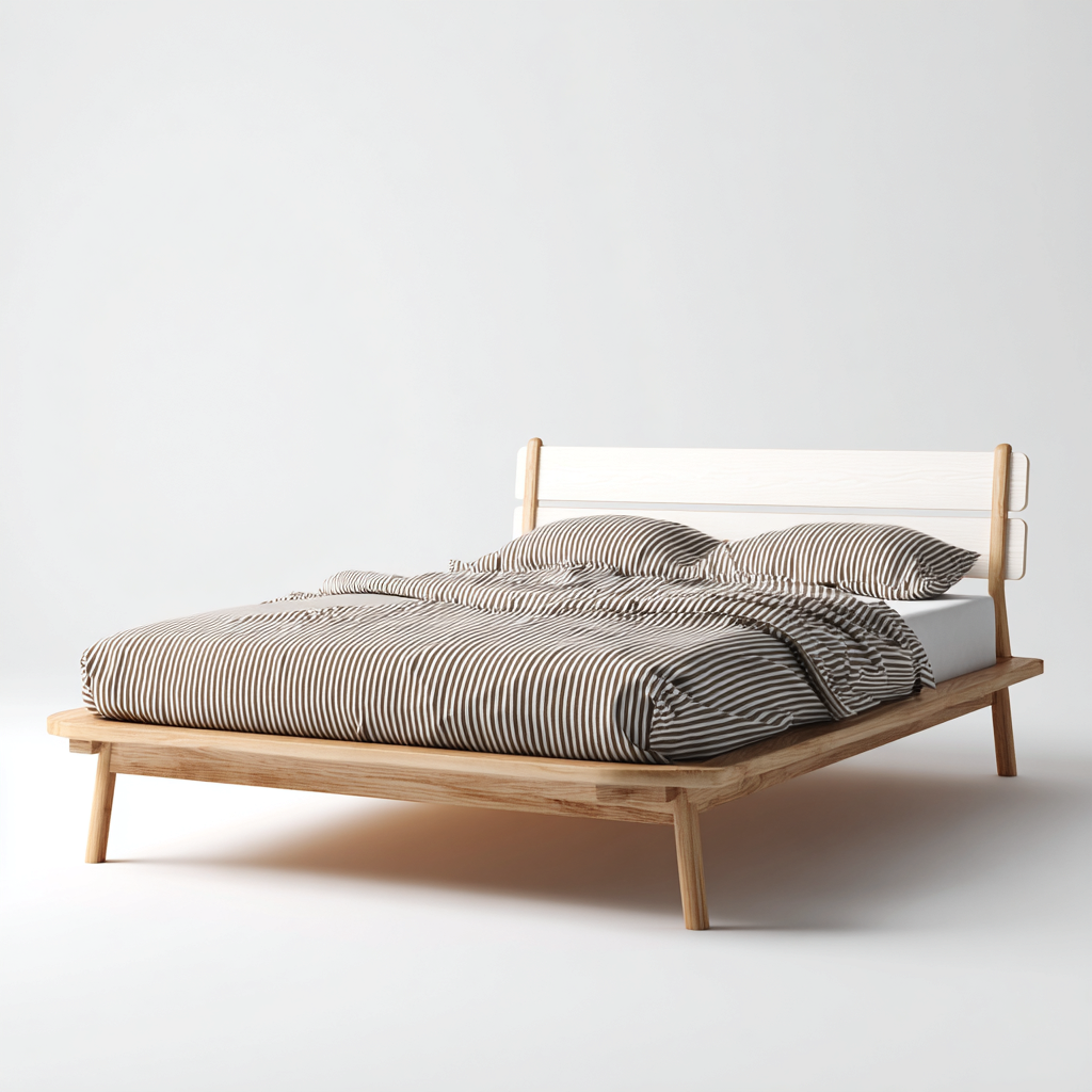 Lit double bois 210x160x90 cm - bois clair - blanc - pour chambre - design moderne-Placidnest