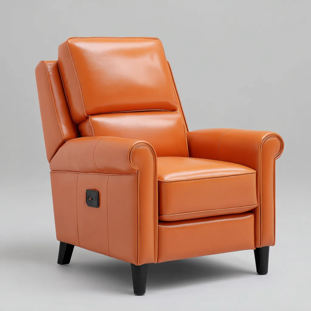 Fauteuil relax en similicuir 92x88x102 cm - orange - pour salon - design moderne confortable-Placidnest