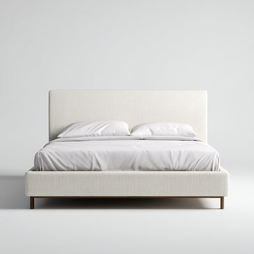 Lit double tissu 210x160x100 cm - blanc - crème - pour chambre - design moderne-Placidnest