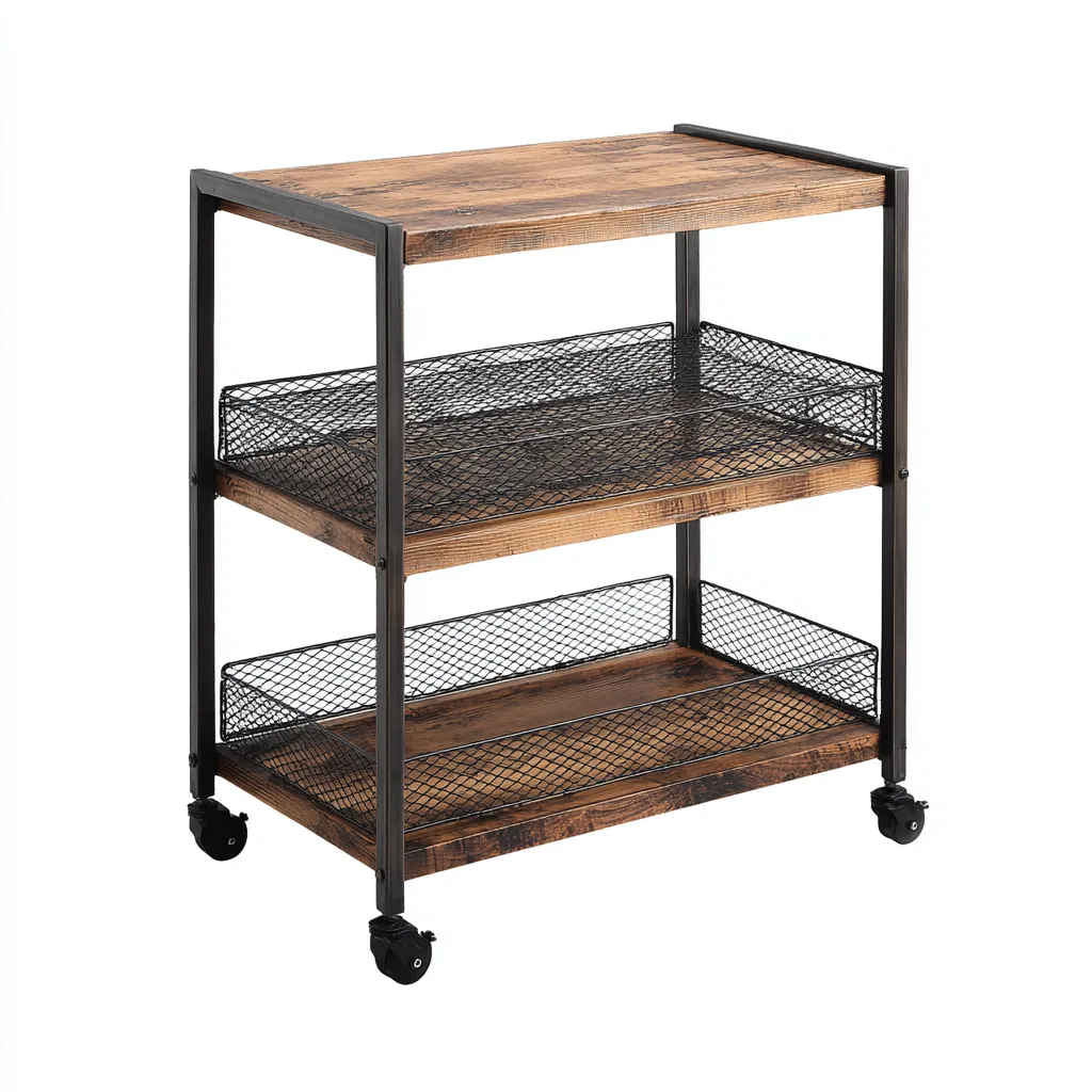 Dessertes et chariots métal et bois 60x35x85 cm - noir - bois - pour cuisine - style industriel avec roulettes-Placidnest