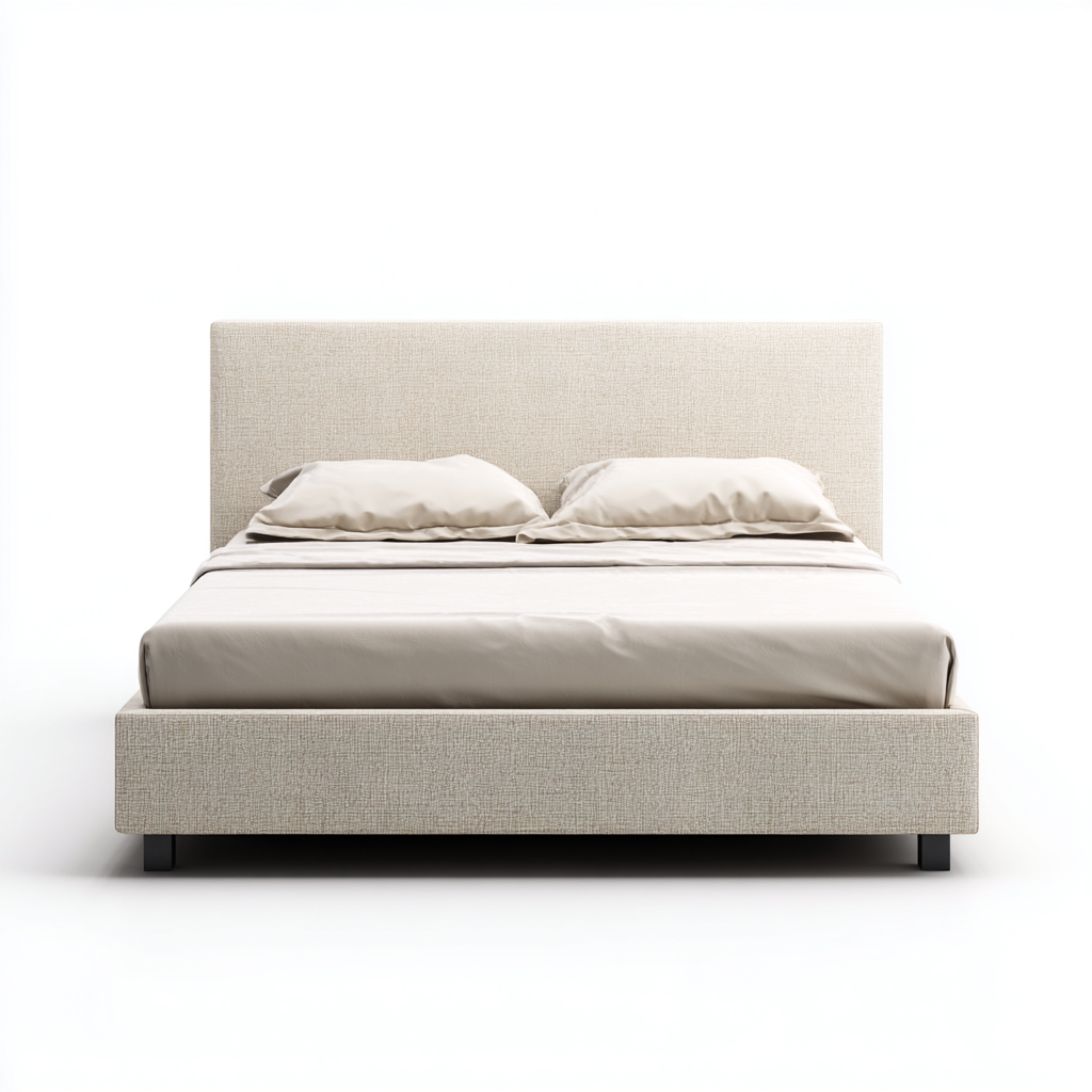 Lit double - revêtement tissu beige 205x160x110 cm - beige - pour chambre - design moderne minimaliste-Placidnest