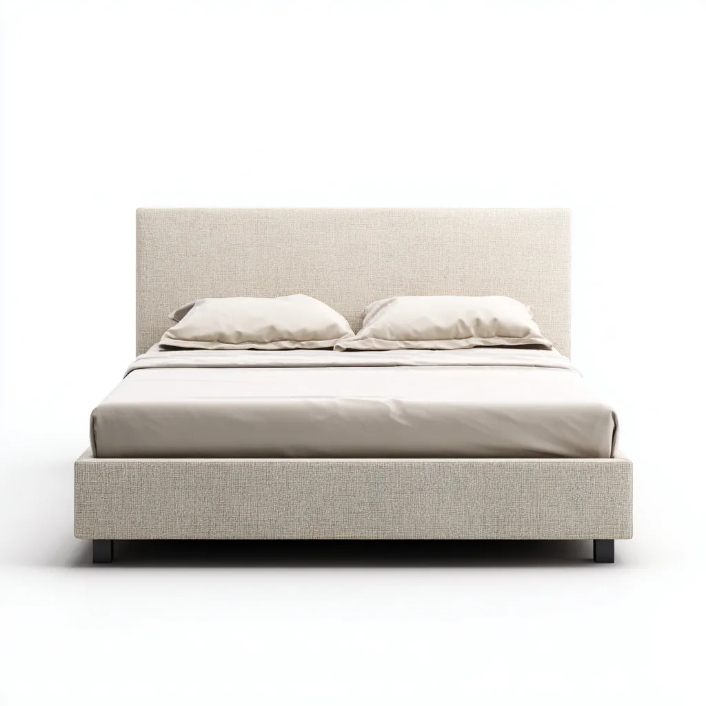 Lit double - revêtement tissu beige 205x160x110 cm - beige - pour chambre - design moderne minimaliste-Placidnest