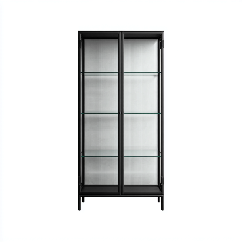 Vitrine - métal verre 80x35x180 cm - noir - adaptée pour cuisine - style moderne-Placidnest