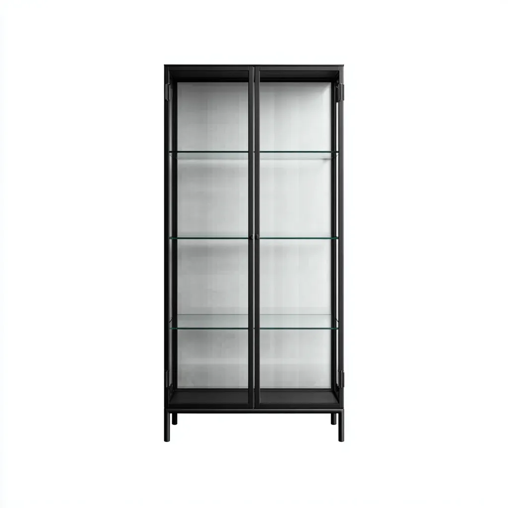 Vitrine - métal verre 80x35x180 cm - noir - adaptée pour cuisine - style moderne-Placidnest