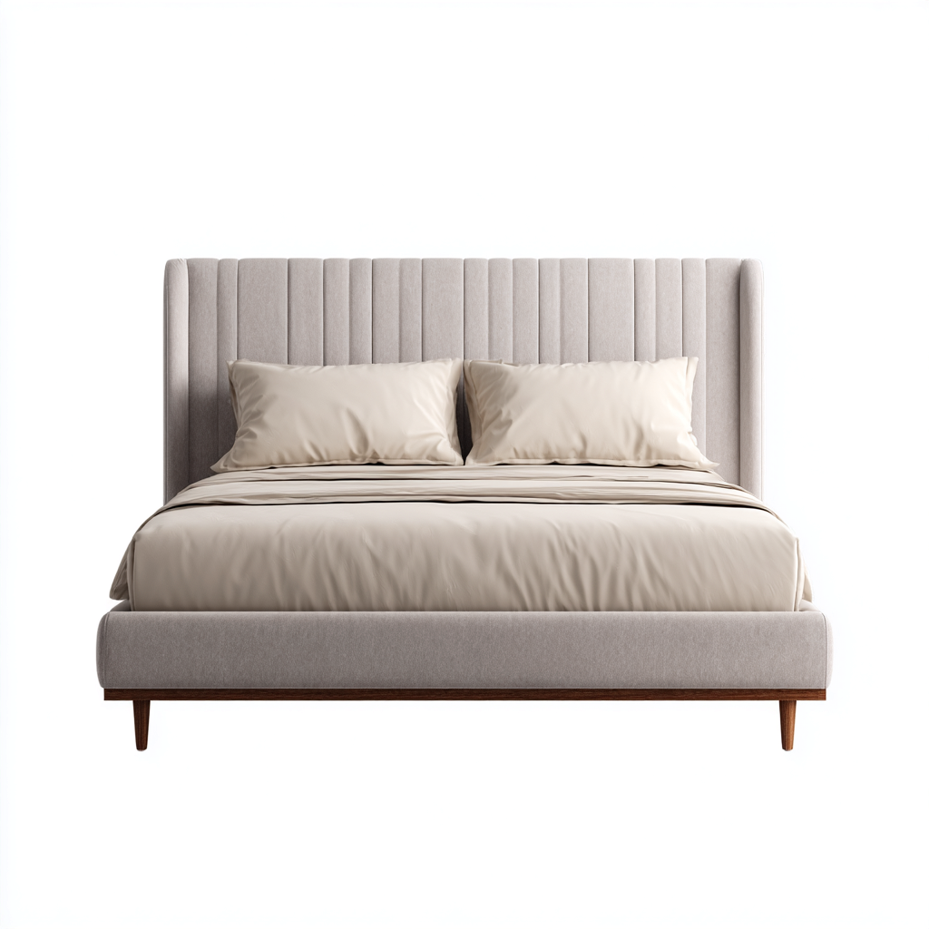 Lit double tissu 210x160x115 cm - beige - pour chambre - design moderne-Placidnest