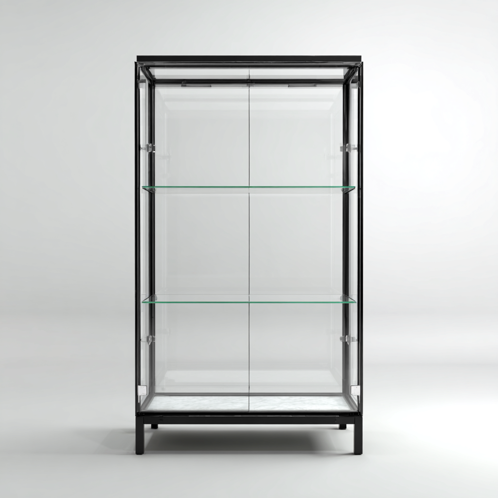 Vitrine - métal verre 80x40x170 cm - noir - adaptée pour cuisine - design moderne-Placidnest