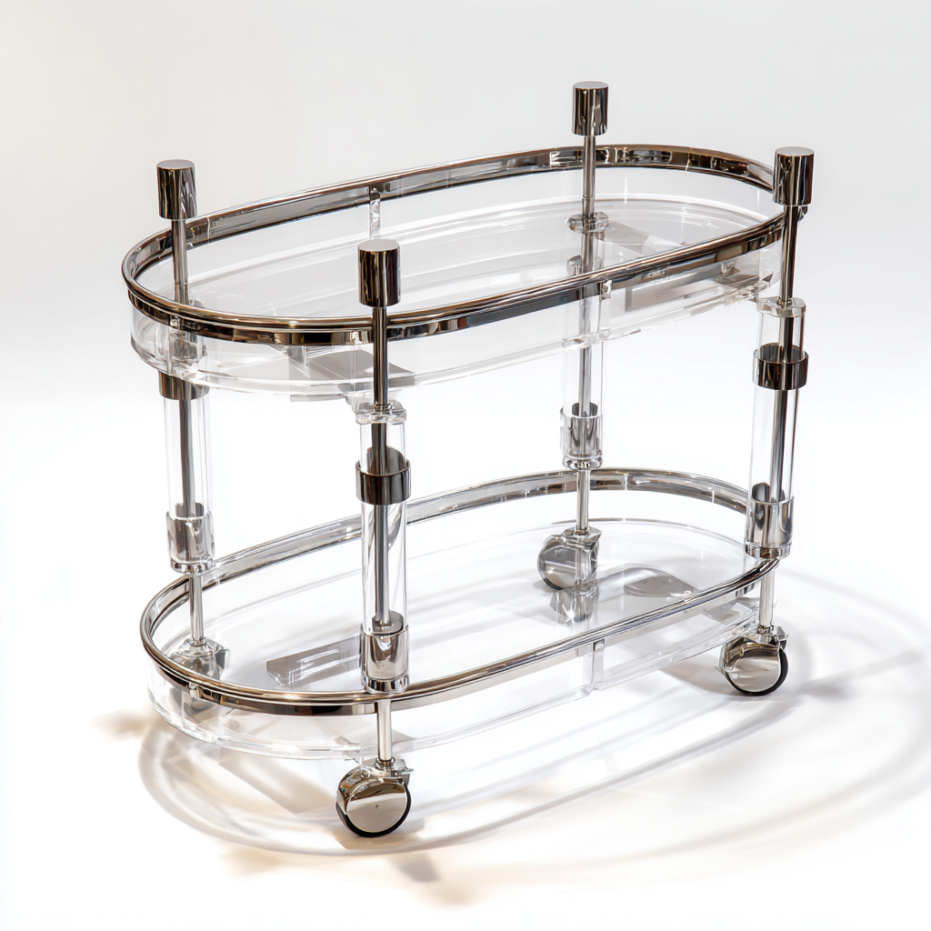 Dessertes et chariots acrylique métal 60x38x82 cm - transparent - argenté - pour cuisine - design moderne à roulettes-Placidnest