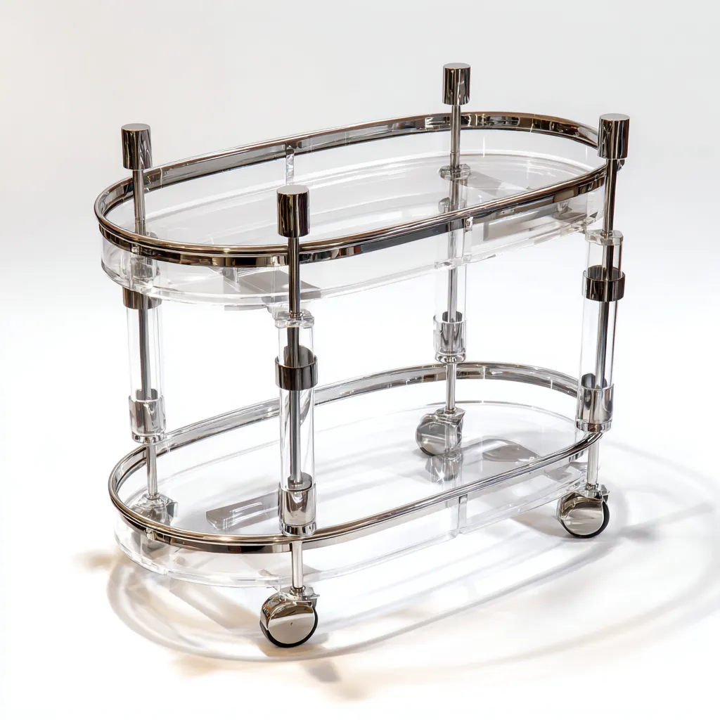Dessertes et chariots acrylique métal 60x38x82 cm - transparent - argenté - pour cuisine - design moderne à roulettes-Placidnest