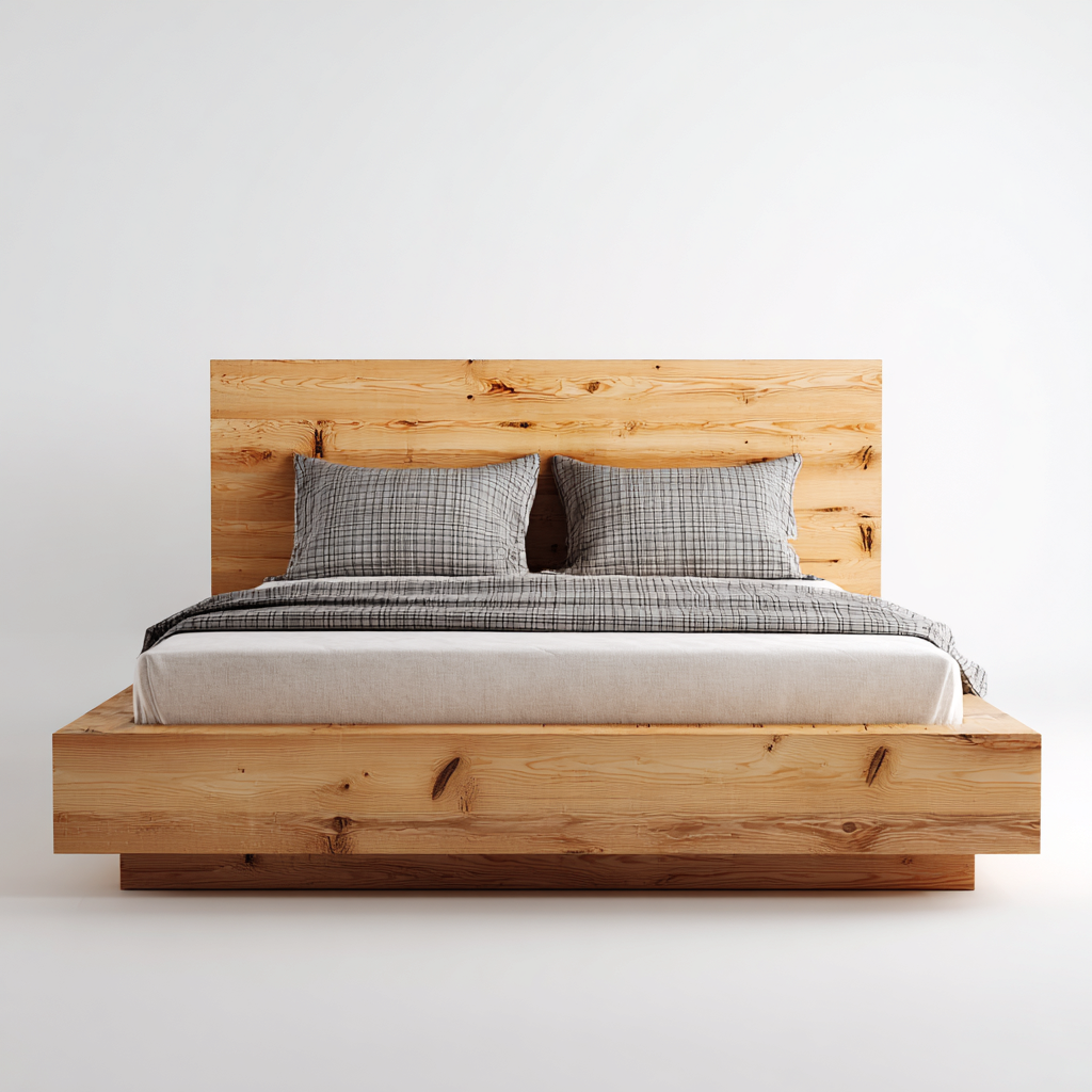 Lit double bois 210x160x95 cm - bois clair - pour chambre - design moderne-Placidnest