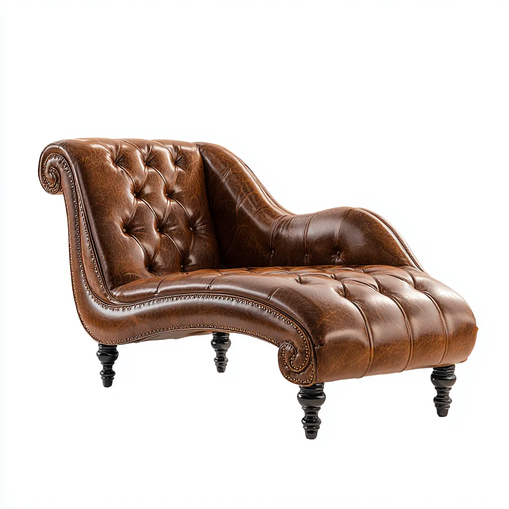 Chaise longue en cuir 168x76x88 cm - marron - adaptée au salon - style classique capitonné-Placidnest