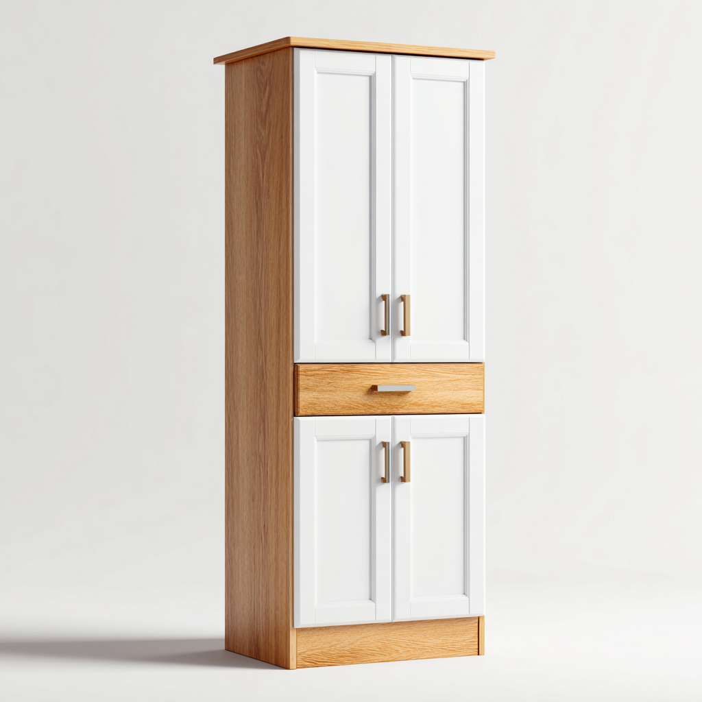 Meuble de rangement de cuisine - panneau bois 65x40x185 cm - bois clair - blanc - adapté pour cuisine - design moderne-Placidnest