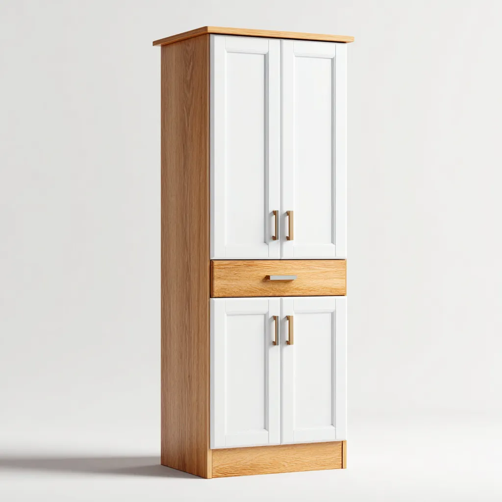 Meuble de rangement de cuisine - panneau bois 65x40x185 cm - bois clair - blanc - adapté pour cuisine - design moderne-Placidnest