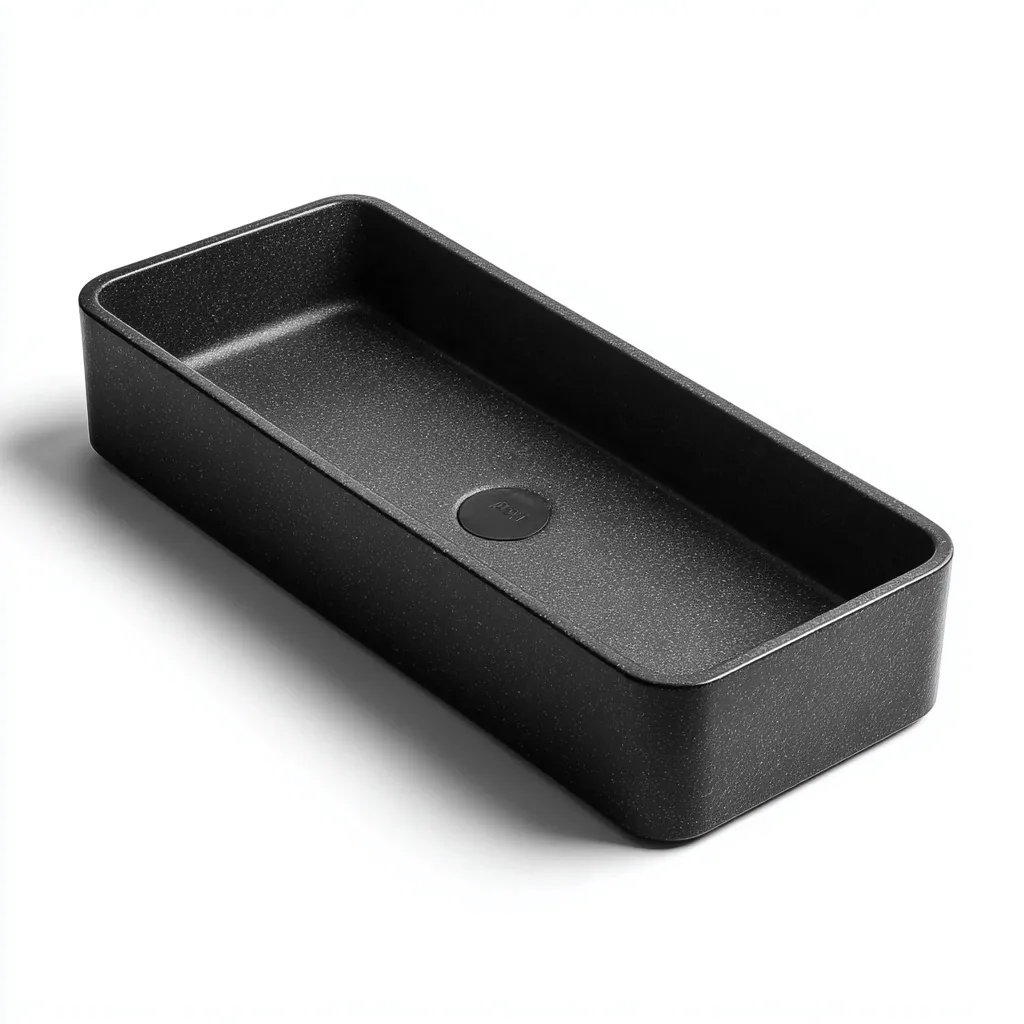 Lavabo en pierre composite 60x20x10 cm - noir - design moderne pour salle de bain-Placidnest