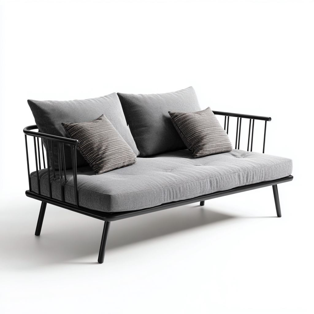 Canapé lit - métal 200x90x85 cm - noir - gris - pour chambre - design moderne-Placidnest