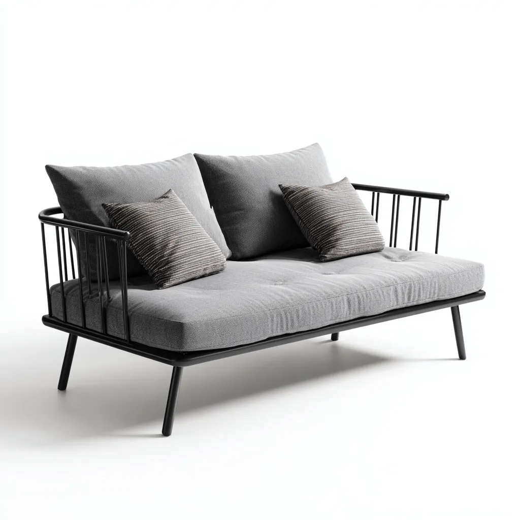 Canapé lit - métal 200x90x85 cm - noir - gris - pour chambre - design moderne-Placidnest