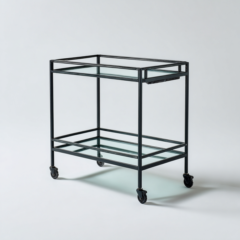 Dessertes et chariots métal verre 68x40x82 cm - noir - translucide - pour cuisine - design moderne à roulettes-Placidnest