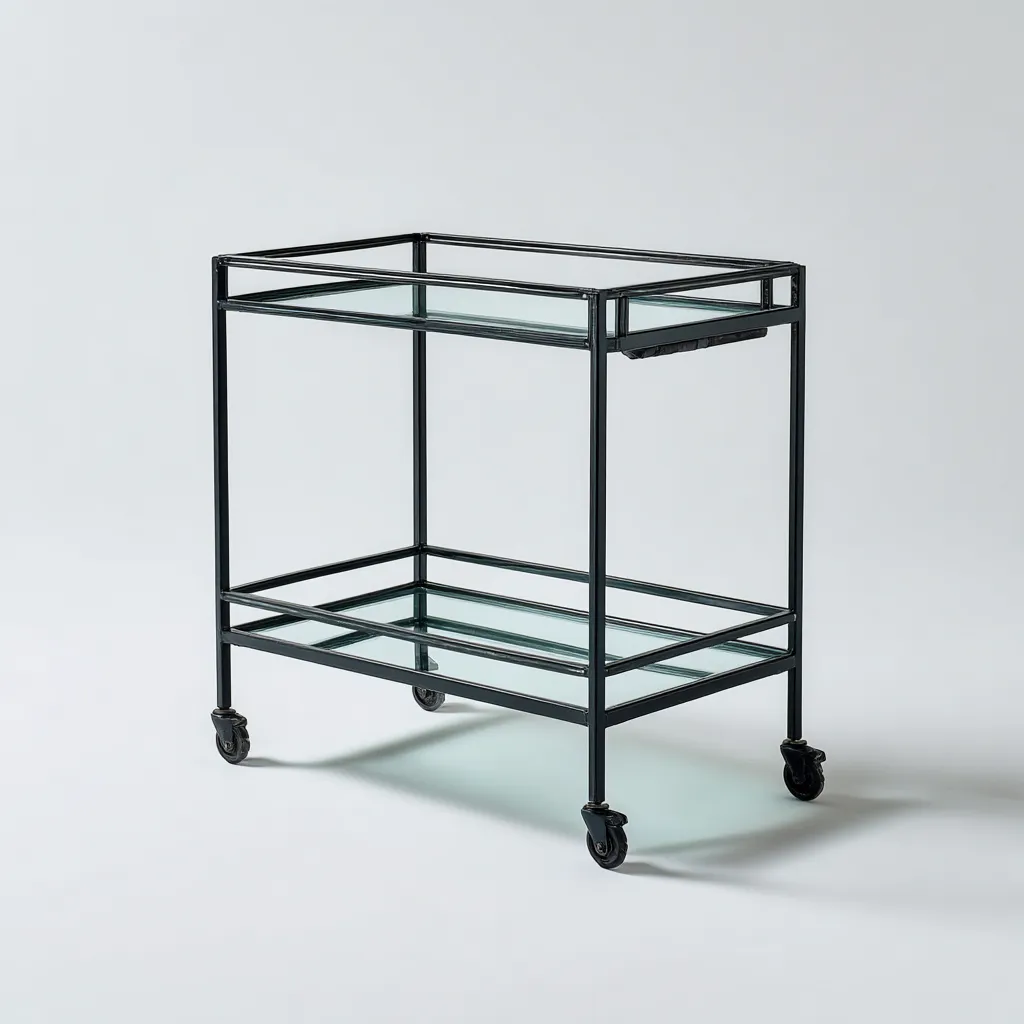 Dessertes et chariots métal verre 68x40x82 cm - noir - translucide - pour cuisine - design moderne à roulettes-Placidnest