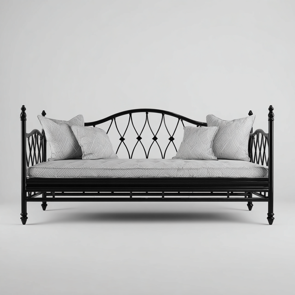 Canapé lit - métal 205x95x103 cm - noir - gris clair - pour chambre - design classique-Placidnest