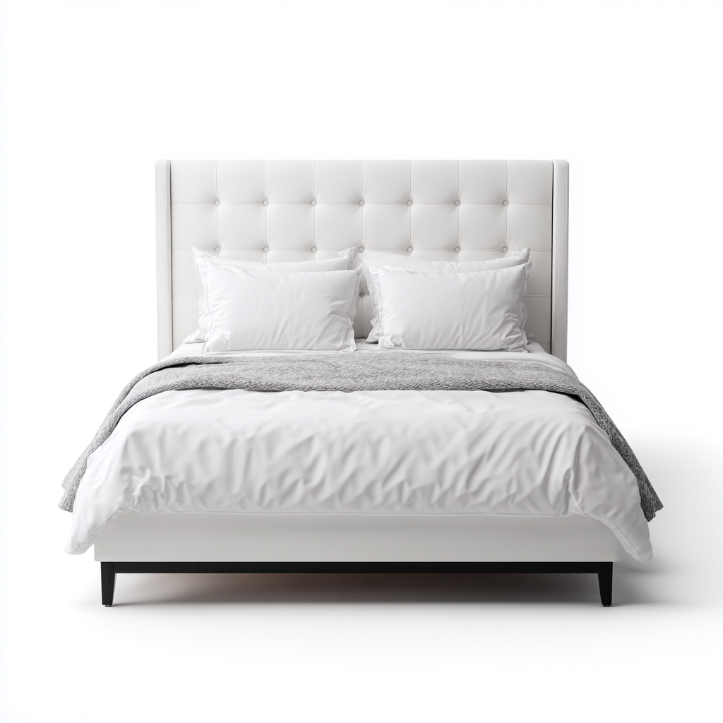 Lit double - revêtement tissu blanc 205x160x120 cm - blanc - pour chambre - design moderne élégant-Placidnest