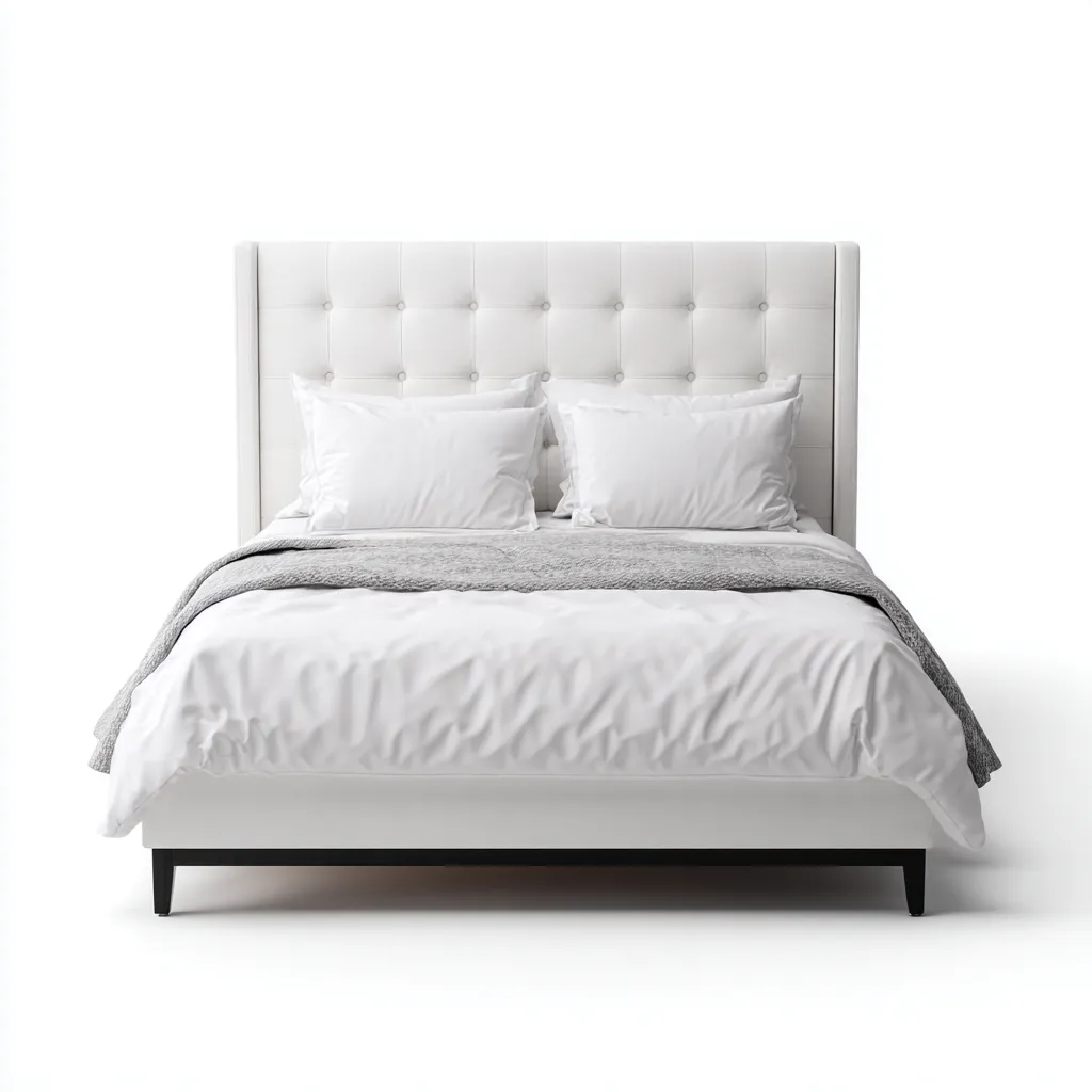 Lit double - revêtement tissu blanc 205x160x120 cm - blanc - pour chambre - design moderne élégant-Placidnest