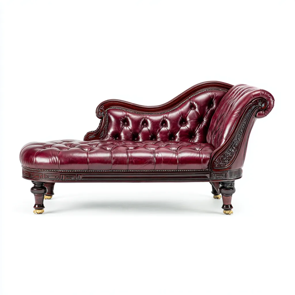 Chaise longue cuir 175x75x90 cm - rouge bordeaux - pour salon - style classique capitonné-Placidnest