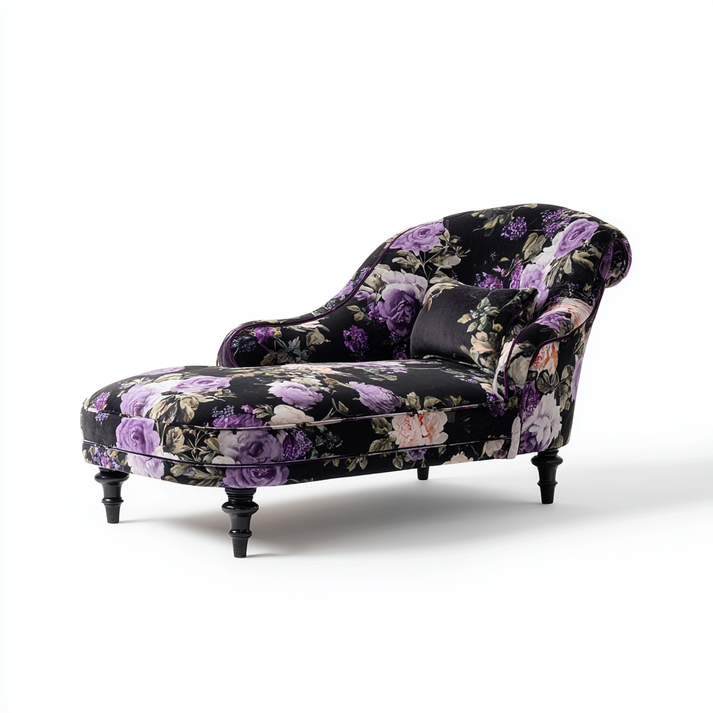 Chaise longue en tissu floral 165x78x88 cm - noir - violet - adaptée au salon - style classique-Placidnest