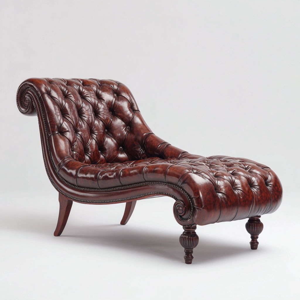 Chaise longue en cuir 170x78x90 cm - marron - adaptée au salon - style classique capitonné-Placidnest