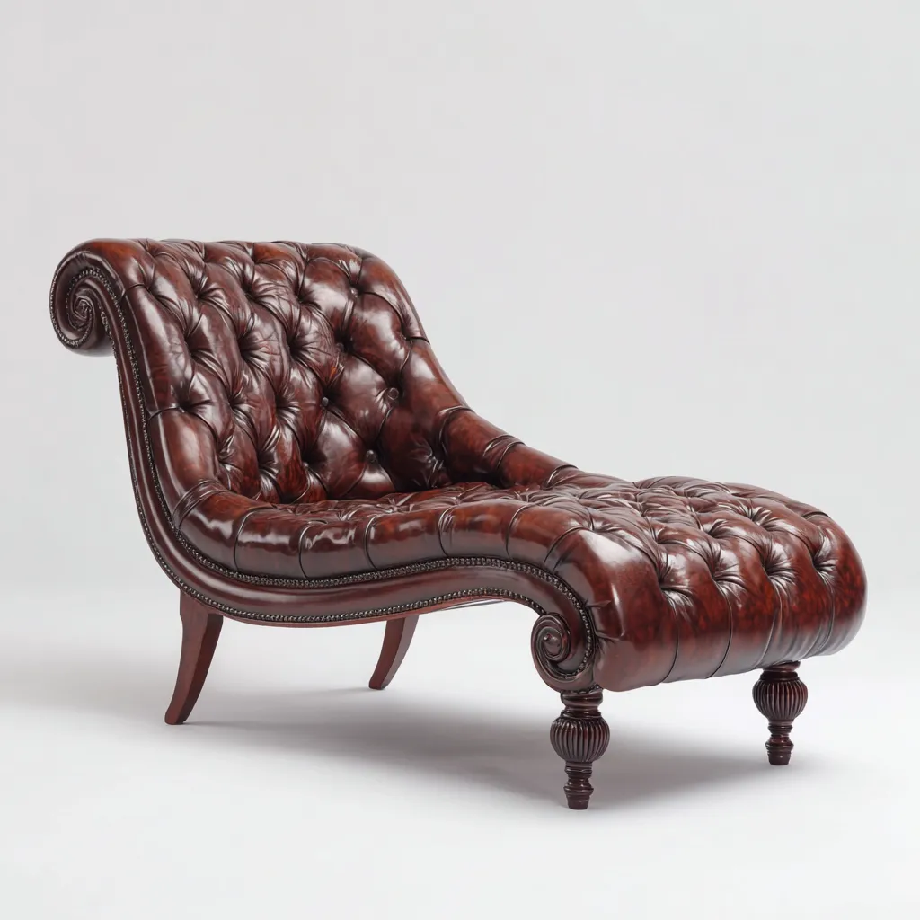 Chaise longue en cuir 170x78x90 cm - marron - adaptée au salon - style classique capitonné-Placidnest