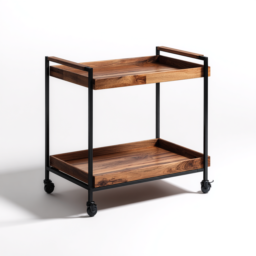 Dessertes et chariots - métal et bois 70x40x85 cm - bois foncé - noir - adapté pour cuisine - design moderne-Placidnest