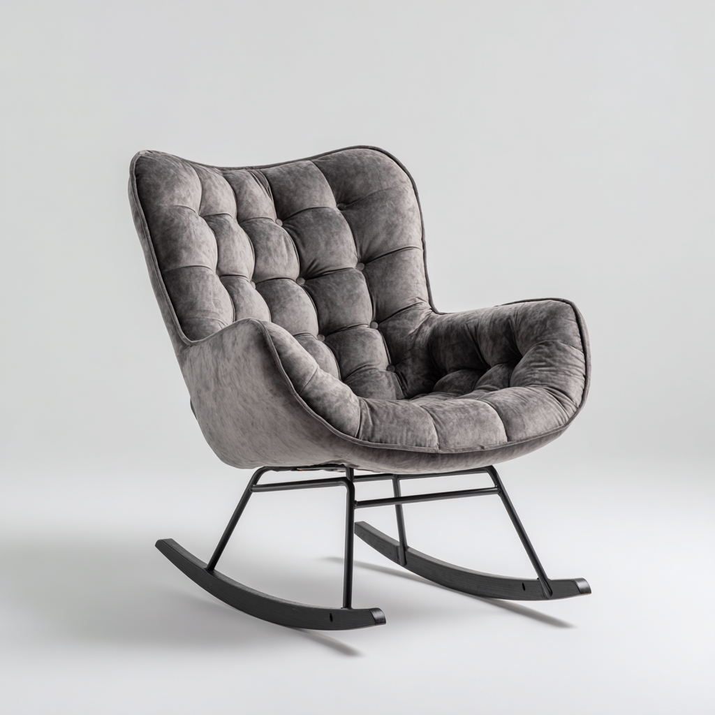 Fauteuil à bascule en métal et velours 80x70x95 cm - gris foncé - adapté au salon - design moderne capitonné-Placidnest