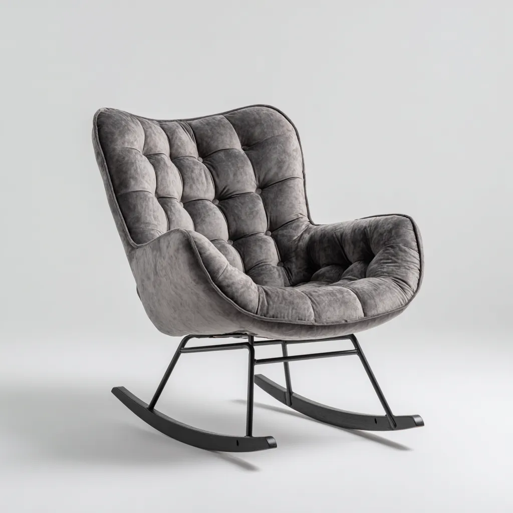 Fauteuil à bascule en métal et velours 80x70x95 cm - gris foncé - adapté au salon - design moderne capitonné-Placidnest