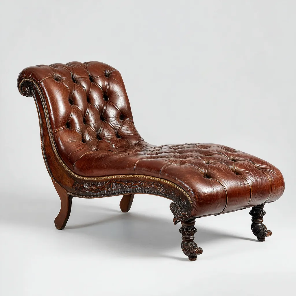 Chaise longue en cuir 168x75x88 cm - marron - adaptée au salon - style classique sculpté capitonné-Placidnest