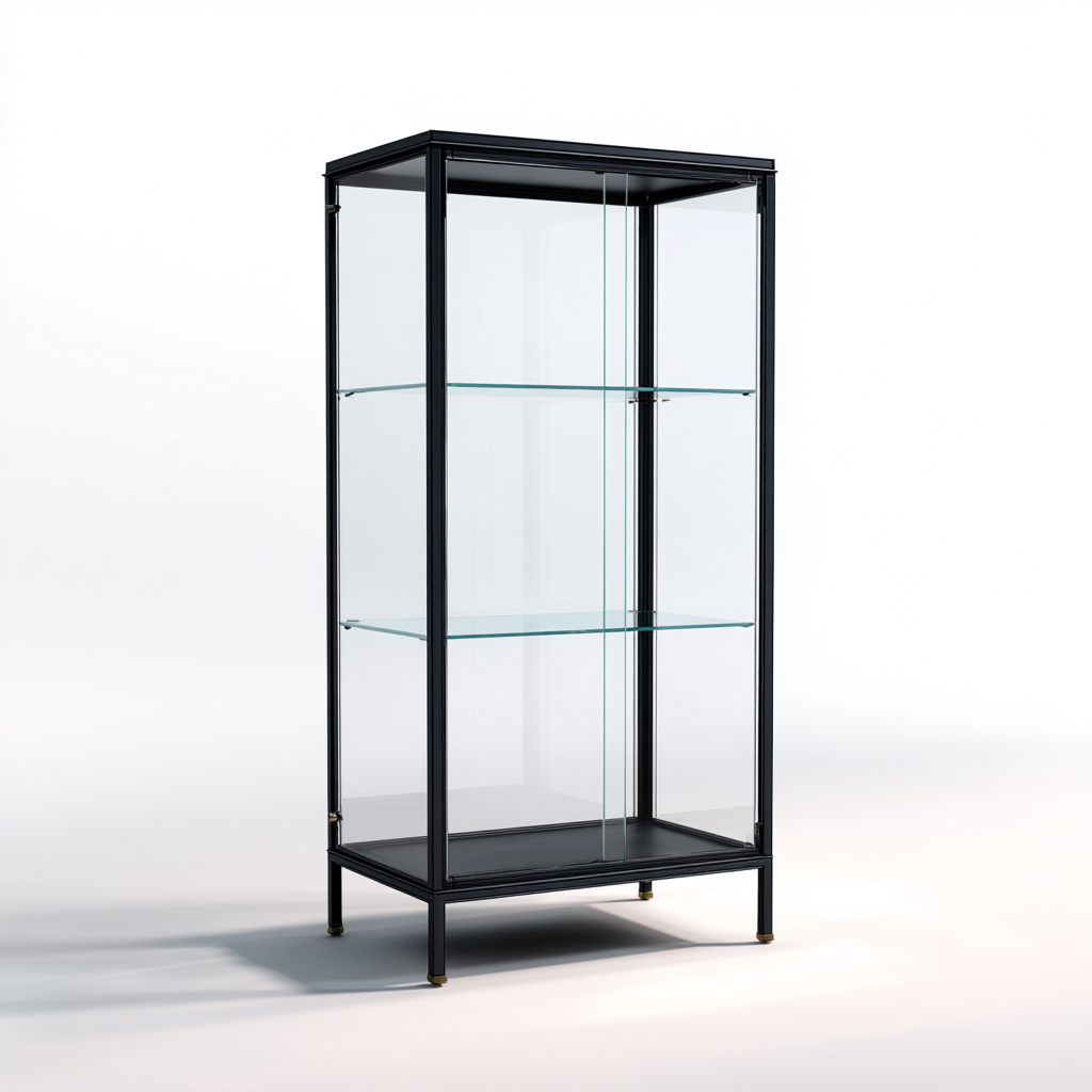 Vitrine - métal verre 80x40x165 cm - noir - adaptée pour cuisine - design moderne-Placidnest