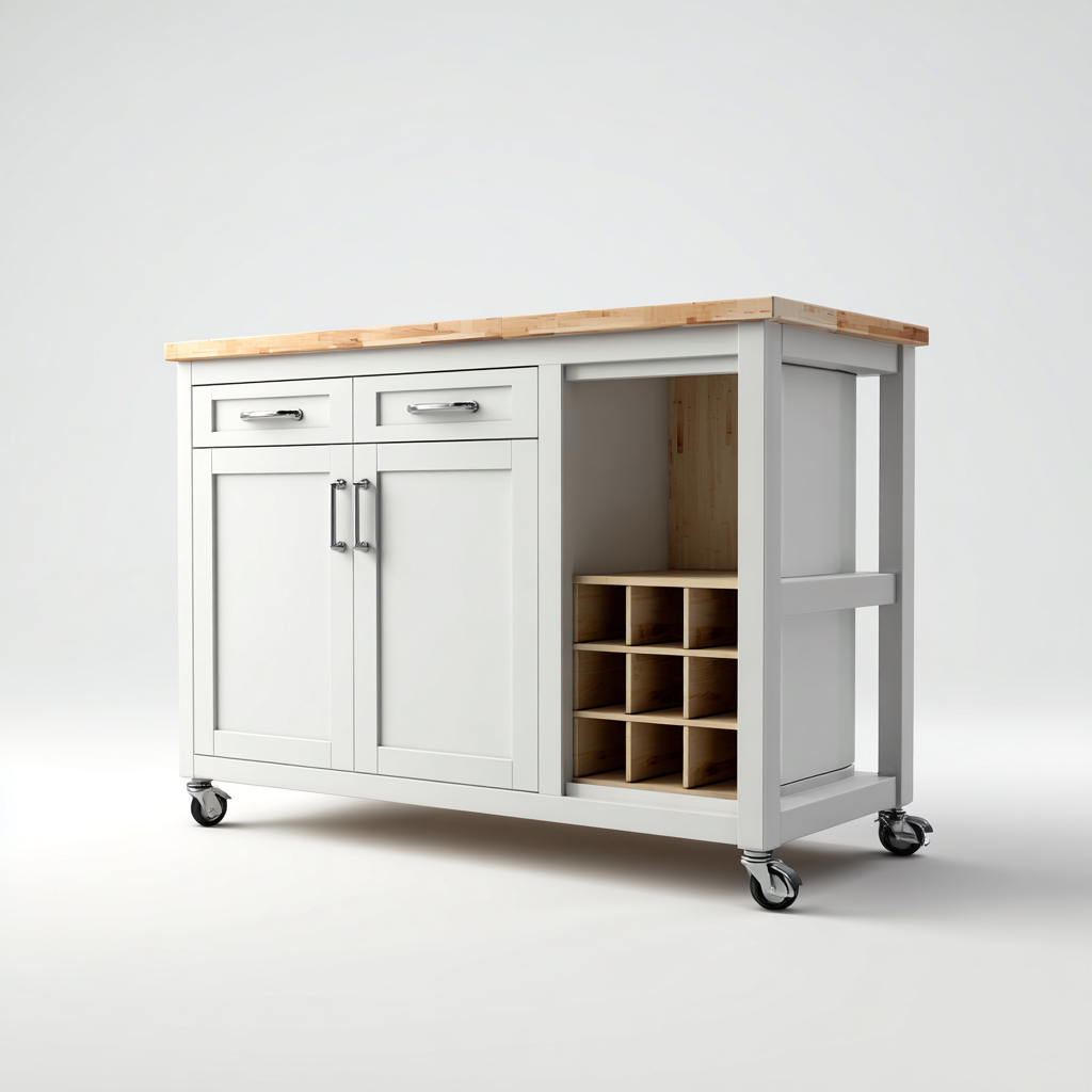 Îlot de cuisine bois et métal 120x60x90 cm - blanc - bois - style moderne - adapté à la cuisine-Placidnest