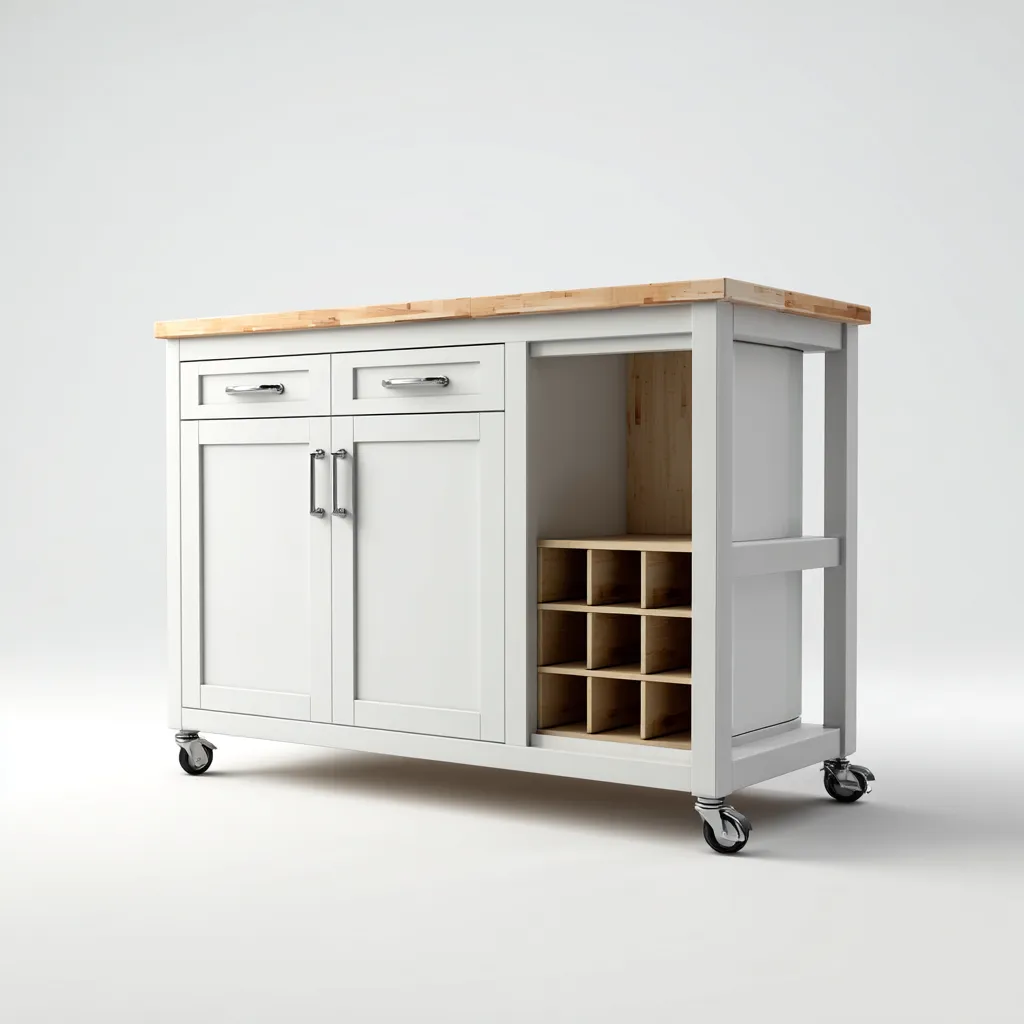 Îlot de cuisine bois et métal 120x60x90 cm - blanc - bois - style moderne - adapté à la cuisine-Placidnest