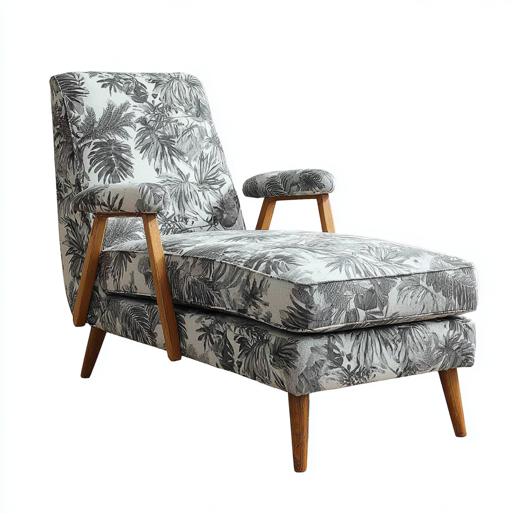 Chaise longue en tissu imprimé 165x72x90 cm - gris - adaptée au salon - style contemporain-Placidnest