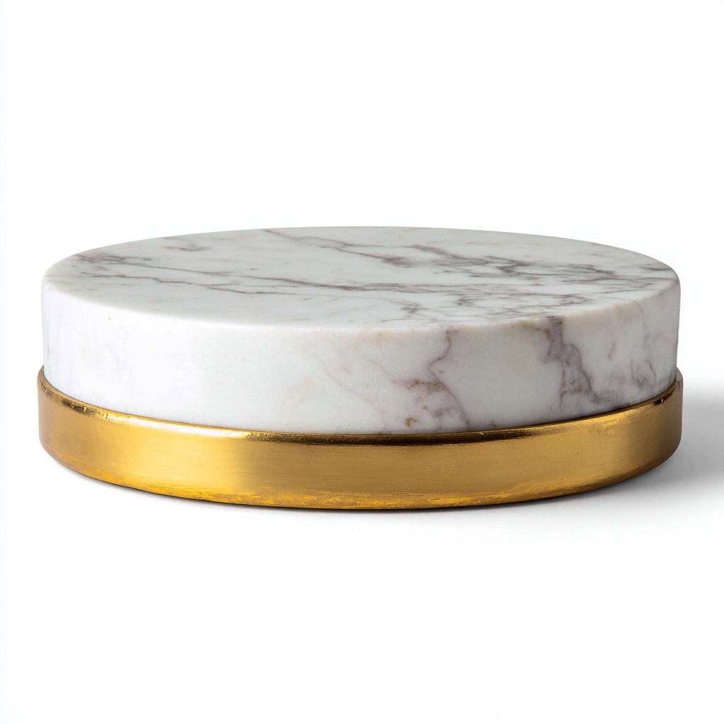 Table basse en marbre 40x40x10 cm - blanc veiné - or - pour salon - design luxueux décoratif-Placidnest