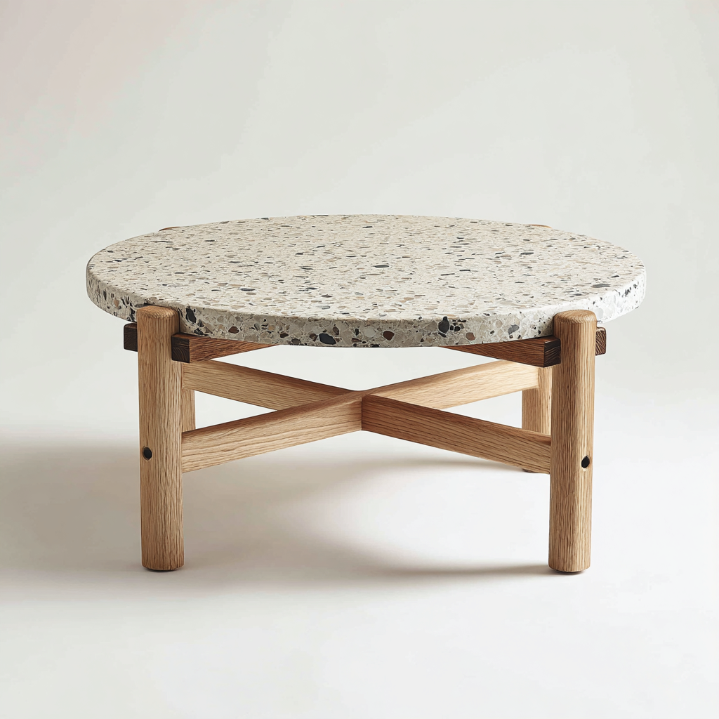 Table basse terrazzo - bois 75x75x38 cm - blanc - naturel - usage salon - design contemporain-Placidnest