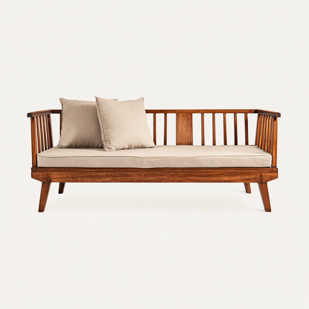 Canapé lit - bois massif 200x80x82 cm - brun foncé - beige - pour chambre - design moderne-Placidnest