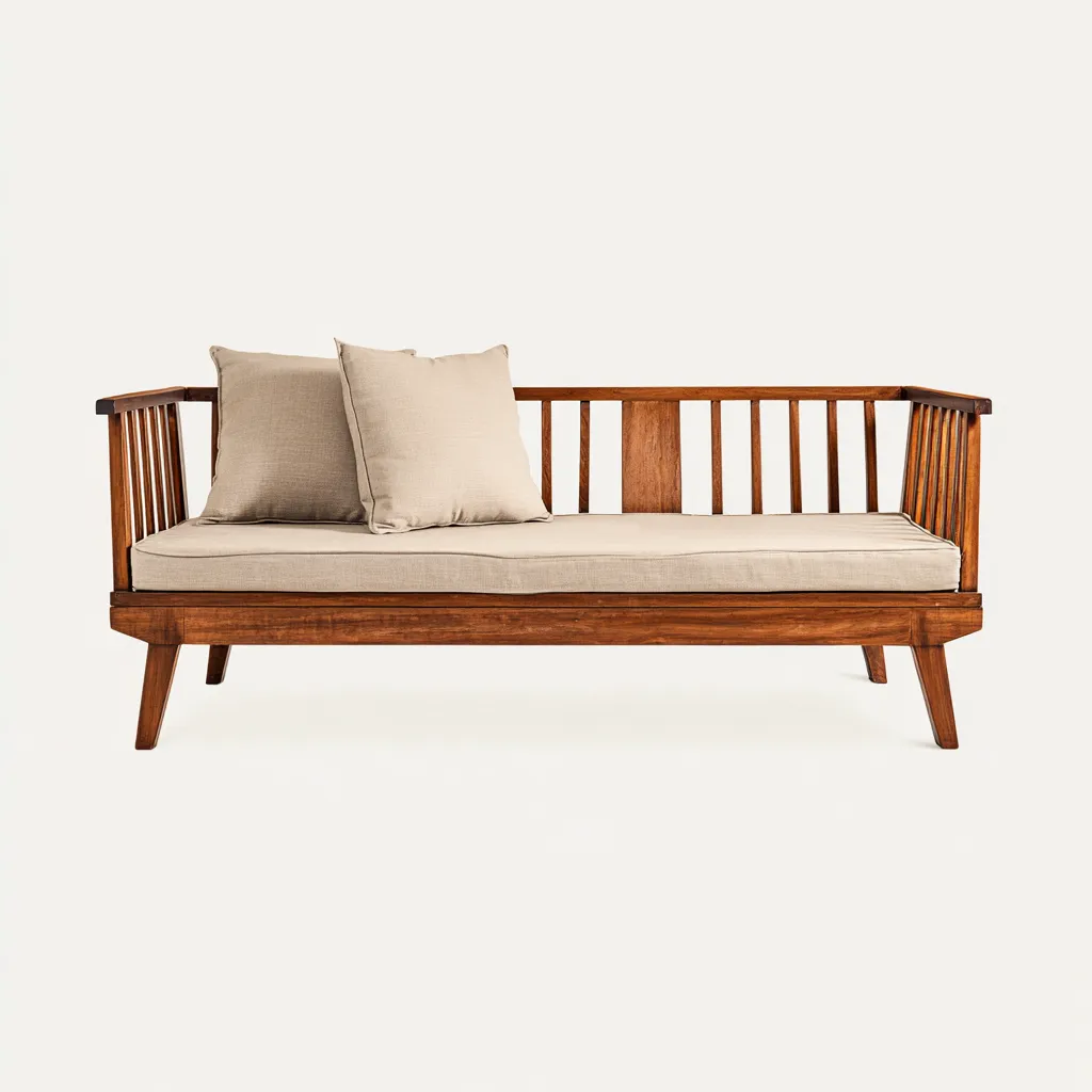 Canapé lit - bois massif 200x80x82 cm - brun foncé - beige - pour chambre - design moderne-Placidnest